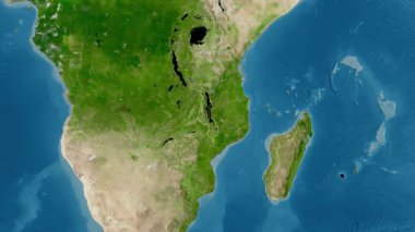 Malawi haritası. Sınır. Uydu. Etiketler