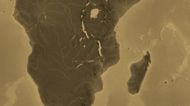 Malawi haritası - süzül. Sınır. Sepya.