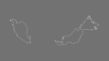Malezya haritası - çizgi film. Sınır. Gri Tonlama.