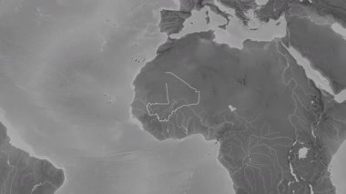 Mali haritası. Sınır. Gri tonlu. Etiketler