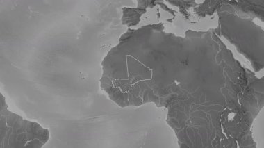 Mali haritası - yakınlaştır. Sınır. Gri Tonlama.