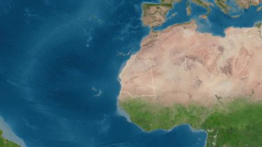 Moritanya haritası - süzül. Sınır. Uydu.