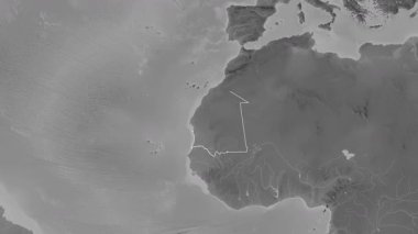 Moritanya haritası - süzül. Sınır. Gri Tonlama.