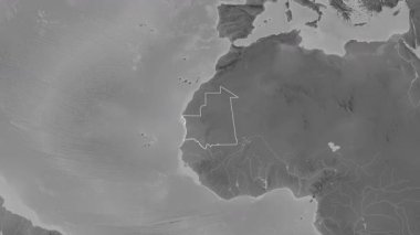 Moritanya haritası - yakınlaştır. Sınır. Gri Tonlama.