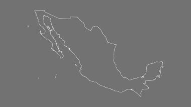 Meksika haritası - çizgi film. Sınır. Gri Tonlama.