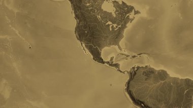 Meksika haritası. Sınır. Sepia. Etiketler
