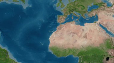 Batı Sahra haritalı Fas. Sınır. Uydu.