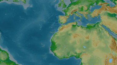 Batı Sahra haritalı Fas yakınlaştırması. Sınır. Fiziksel.