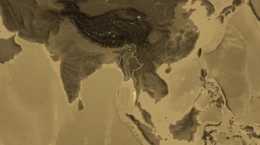 Myanmar haritası. Sınır. Sepya.