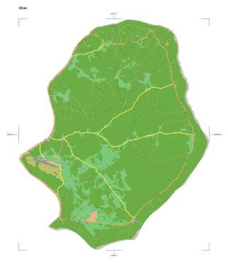 Bir topoğrafik, OSM Fransa tarzı Niue haritası, uzaklık ölçeği ve harita sınır koordinatları, beyaz üzerinde izole
