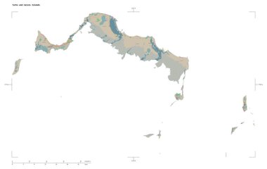 Turks ve Caicos Adaları 'nın OSM Fransa tarzı haritası, uzaklık ölçeği ve harita sınır koordinatlarıyla beyaz üzerinde izole edilmiş bir topografik şekil