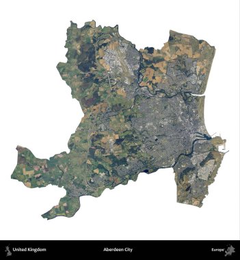 Aberdeen Şehri. Birleşik Krallık 'ın idari alanı B uydusundaki görüntülerde beyaza izole edildi