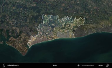 Arun. Birleşik Krallık 'ın idari alanı karartılmış bir B uydusu görüntüsüyle vurgulanmış ve özetlenmiştir