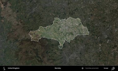 Barnsley. Birleşik Krallık 'ın idari alanı karartılmış bir B uydusu görüntüsüyle vurgulanmış ve özetlenmiştir