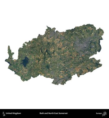 Bath ve Kuzey Doğu Somerset. Birleşik Krallık 'ın idari alanı B uydusundaki görüntülerde beyaza izole edildi