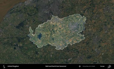 Bath ve Kuzey Doğu Somerset. Birleşik Krallık 'ın idari alanı karartılmış bir B uydusu görüntüsüyle vurgulanmış ve özetlenmiştir