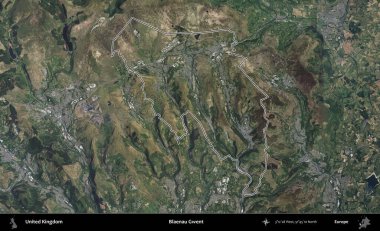 Blaenau Gwent. Birleşik Krallık 'ın B uydusu görüntülerinde özetlenmiş idari alanı