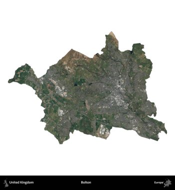 Bolton. Birleşik Krallık 'ın idari alanı B uydusundaki görüntülerde beyaza izole edildi