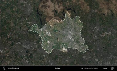 Bolton. Birleşik Krallık 'ın idari alanı karartılmış bir B uydusu görüntüsüyle vurgulanmış ve özetlenmiştir