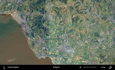 Bridgend. Birleşik Krallık 'ın B uydusu görüntülerinde özetlenmiş idari alanı