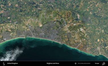 Brighton ve Hove. Birleşik Krallık 'ın B uydusu görüntülerinde özetlenmiş idari alanı