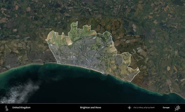 Brighton ve Hove. Birleşik Krallık 'ın idari alanı karartılmış bir B uydusu görüntüsüyle vurgulanmış ve özetlenmiştir