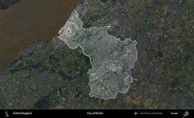 Bristol şehri. Birleşik Krallık 'ın idari alanı karartılmış bir B uydusu görüntüsüyle vurgulanmış ve özetlenmiştir