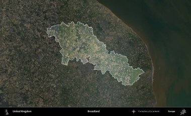 Geniş arazi. Birleşik Krallık 'ın idari alanı karartılmış bir B uydusu görüntüsüyle vurgulanmış ve özetlenmiştir