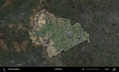 Calderdale 'de. Birleşik Krallık 'ın idari alanı karartılmış bir B uydusu görüntüsüyle vurgulanmış ve özetlenmiştir
