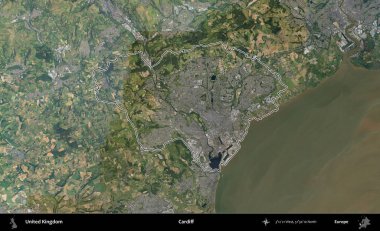 Cardiff. Birleşik Krallık 'ın B uydusu görüntülerinde özetlenmiş idari alanı