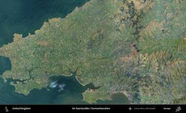 Sör Gaerfyrddin / Carmarthenshire. B uydusunun görüntülerine göre Birleşik Krallık 'ın idari alanı