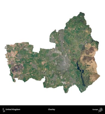 Chorley. Birleşik Krallık 'ın idari alanı B uydusundaki görüntülerde beyaza izole edildi
