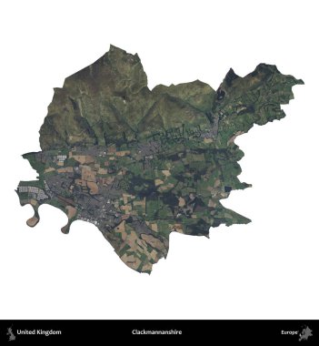 Clackmannanshire. Birleşik Krallık 'ın idari alanı B uydusundaki görüntülerde beyaza izole edildi