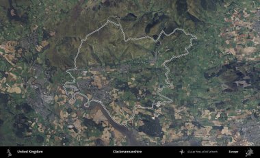 Clackmannanshire. Birleşik Krallık 'ın B uydusu görüntülerinde özetlenmiş idari alanı