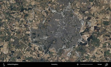 Coventry. Birleşik Krallık 'ın B uydusu görüntülerinde özetlenmiş idari alanı