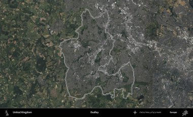 Dudley. Birleşik Krallık 'ın B uydusu görüntülerinde özetlenmiş idari alanı