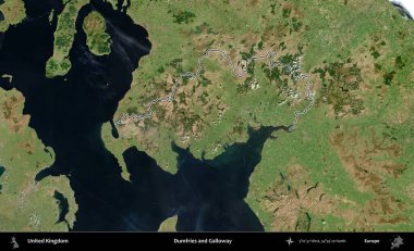 Dumfries ve Galloway. Birleşik Krallık 'ın B uydusu görüntülerinde özetlenmiş idari alanı