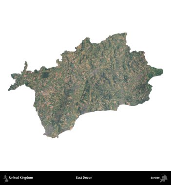 Doğu Devon. Birleşik Krallık 'ın idari alanı B uydusundaki görüntülerde beyaza izole edildi