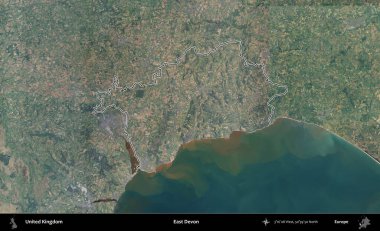 Doğu Devon. Birleşik Krallık 'ın B uydusu görüntülerinde özetlenmiş idari alanı