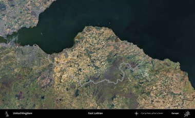 Doğu Lothian. Birleşik Krallık 'ın B uydusu görüntülerinde özetlenmiş idari alanı