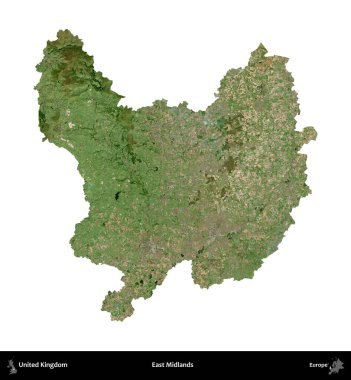 Doğu Midlands. Birleşik Krallık 'ın idari alanı B uydusundaki görüntülerde beyaza izole edildi