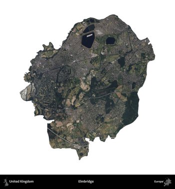 Elmbridge 'de. Birleşik Krallık 'ın idari alanı B uydusundaki görüntülerde beyaza izole edildi