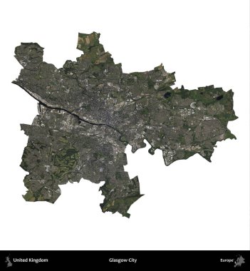 Glasgow Şehri. Birleşik Krallık 'ın idari alanı B uydusundaki görüntülerde beyaza izole edildi