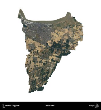 Gravesham. Birleşik Krallık 'ın idari alanı B uydusundaki görüntülerde beyaza izole edildi