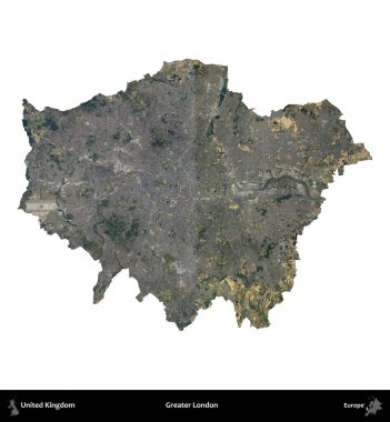 Büyük Londra. Birleşik Krallık 'ın idari alanı B uydusundaki görüntülerde beyaza izole edildi