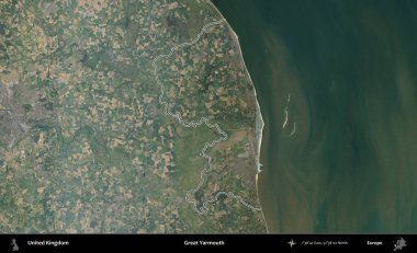 Yüce Yarmouth. Birleşik Krallık 'ın B uydusu görüntülerinde özetlenmiş idari alanı
