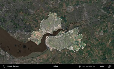 Halton. Birleşik Krallık 'ın idari alanı karartılmış bir B uydusu görüntüsüyle vurgulanmış ve özetlenmiştir