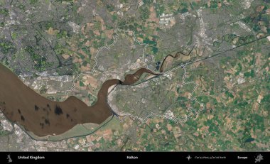 Halton. Birleşik Krallık 'ın B uydusu görüntülerinde özetlenmiş idari alanı