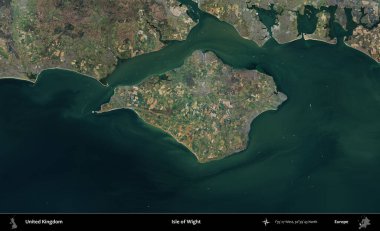 Wight Adası. Birleşik Krallık 'ın B uydusu görüntülerinde özetlenmiş idari alanı