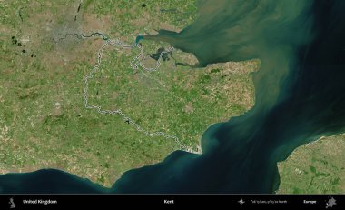 Kent. Birleşik Krallık 'ın B uydusu görüntülerinde özetlenmiş idari alanı